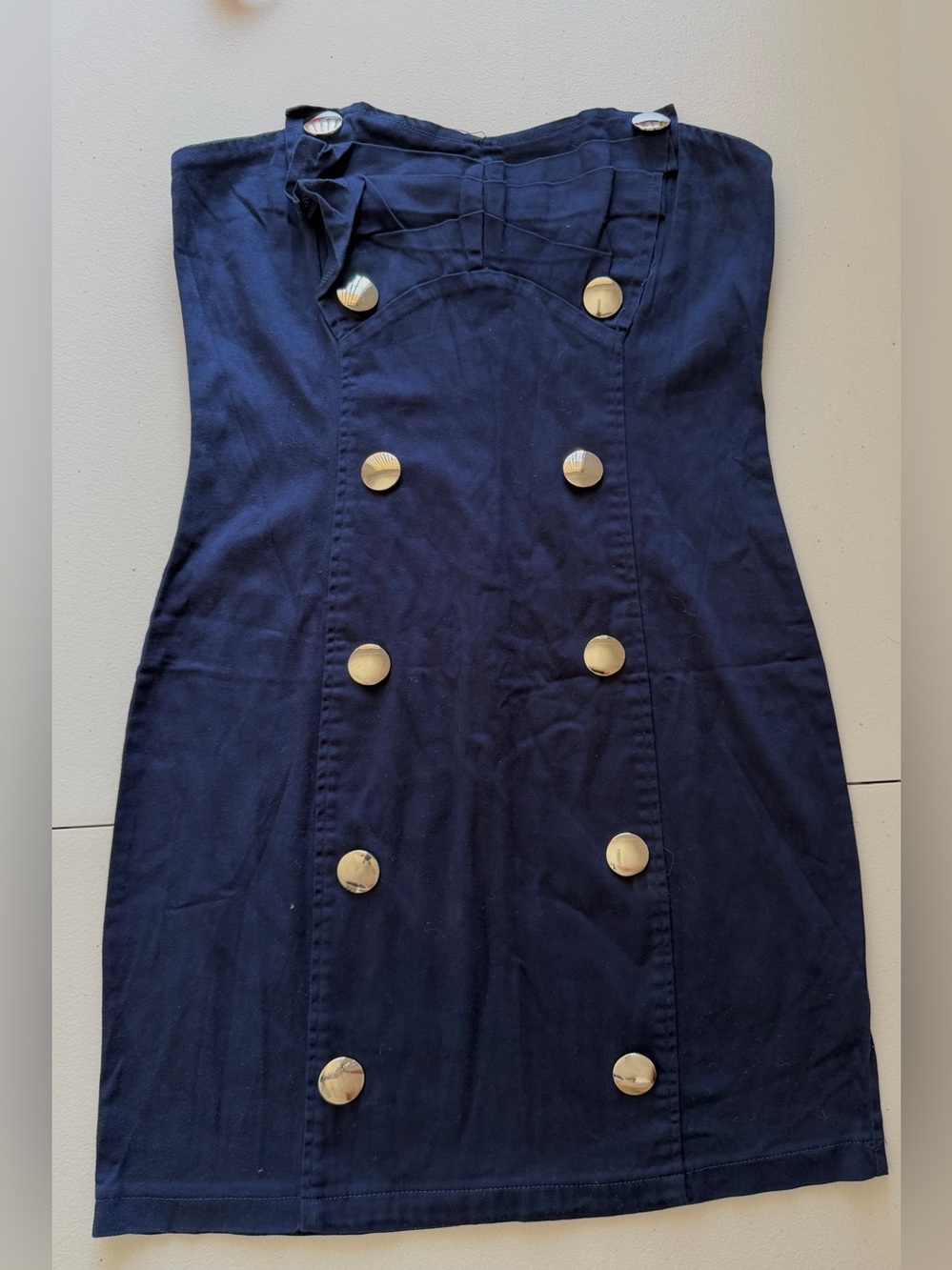 DO+BE Cotton Navy Strapless Sailor-Style Dress with Gold Buttons